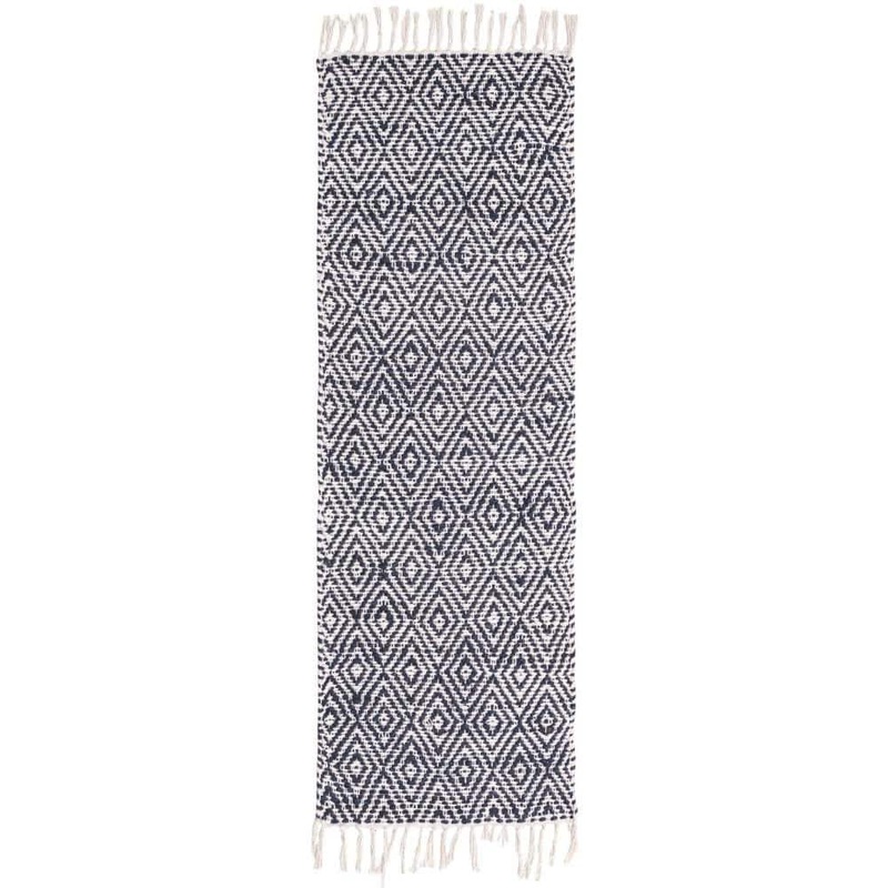 Unique Loom Chunky Jute Assam White Navy 2 ft. 2 in. x 6 ft. 1 in. Area Rug 3188387