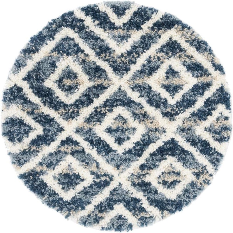 Unique Loom Hygge Shag Diamond Blue 3 ft. 3 in. x 3 ft. 3 in. Round Rug 3143745