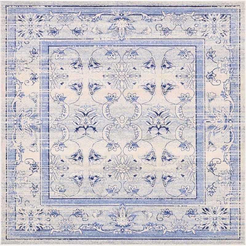 Unique Loom La Jolla Botanica Blue 10′ 0 x 10′ 0 Square Rug 3121701