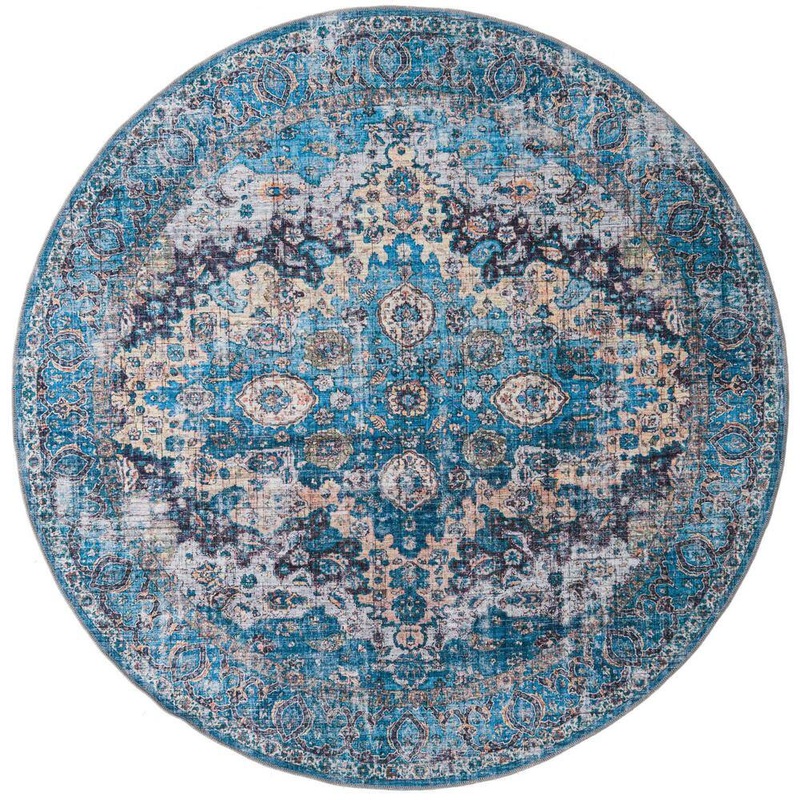 Unique Loom Mangata Mary Blue 7 ft. Round Machine Washable Area Rug 3177719