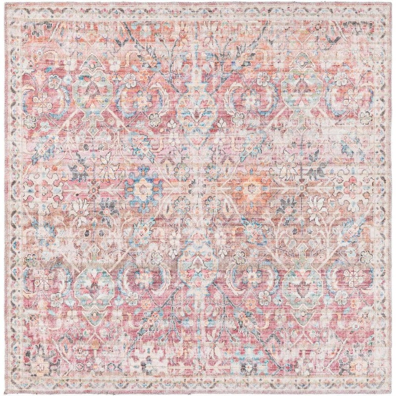 Unique Loom Nostalgia Gossamer Ivory and Pink 5 ft. 3 in. x 5 ft. 3 in. Machine Washable Area Rug 3177923
