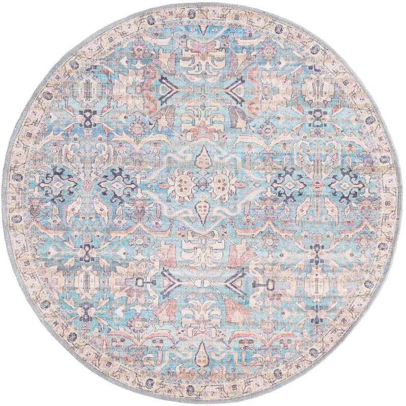 Unique Loom Nostalgia Katie Blue 4 ft. Round Machine Washable Area Rug 3177849