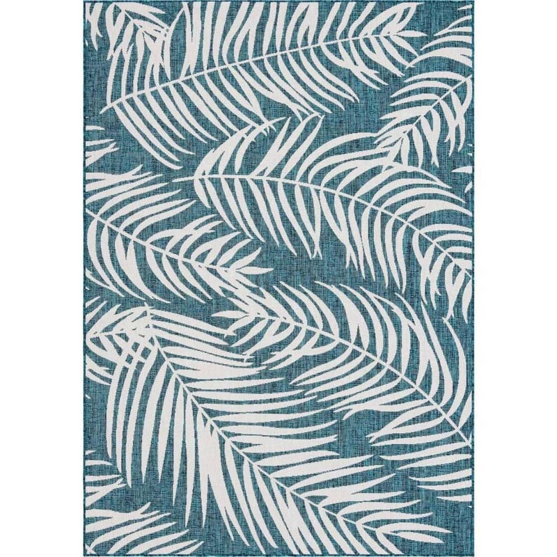 Unique Loom Outdoor Botanical Palm Teal 7 ft. 1 x 10 ft. Area Rug 3148688