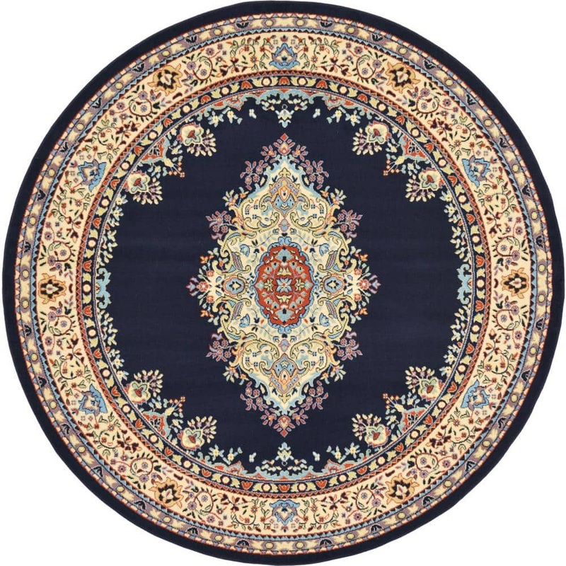 Unique Loom Reza Washington Navy Blue 8′ 0 x 8′ 0 Round Rug 3123473