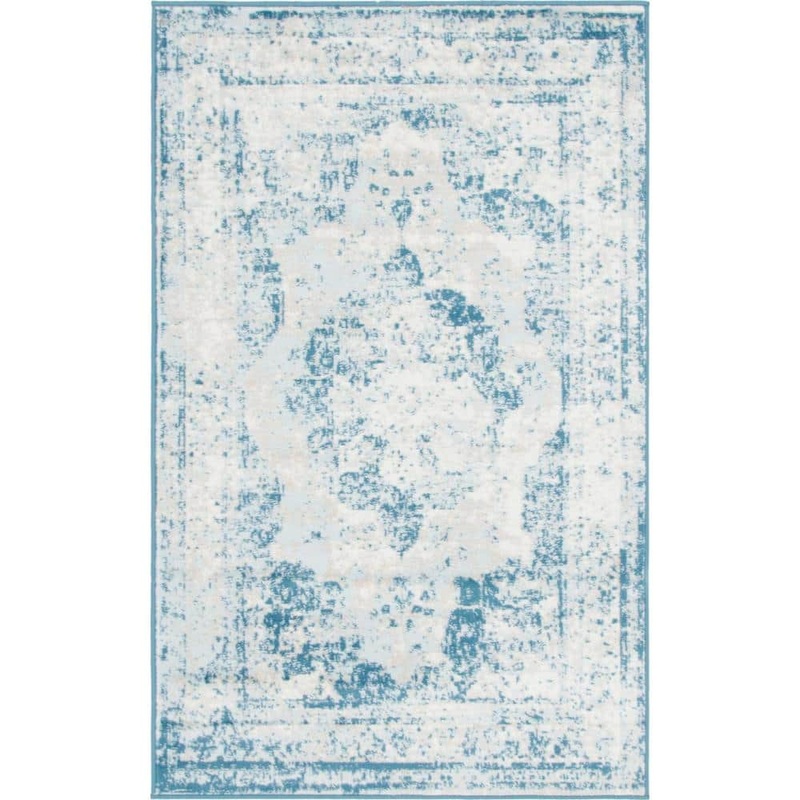 Unique Loom Sofia Salle Garnier Blue 3 ft. x 5 ft. Distressed Area Rug 3141306