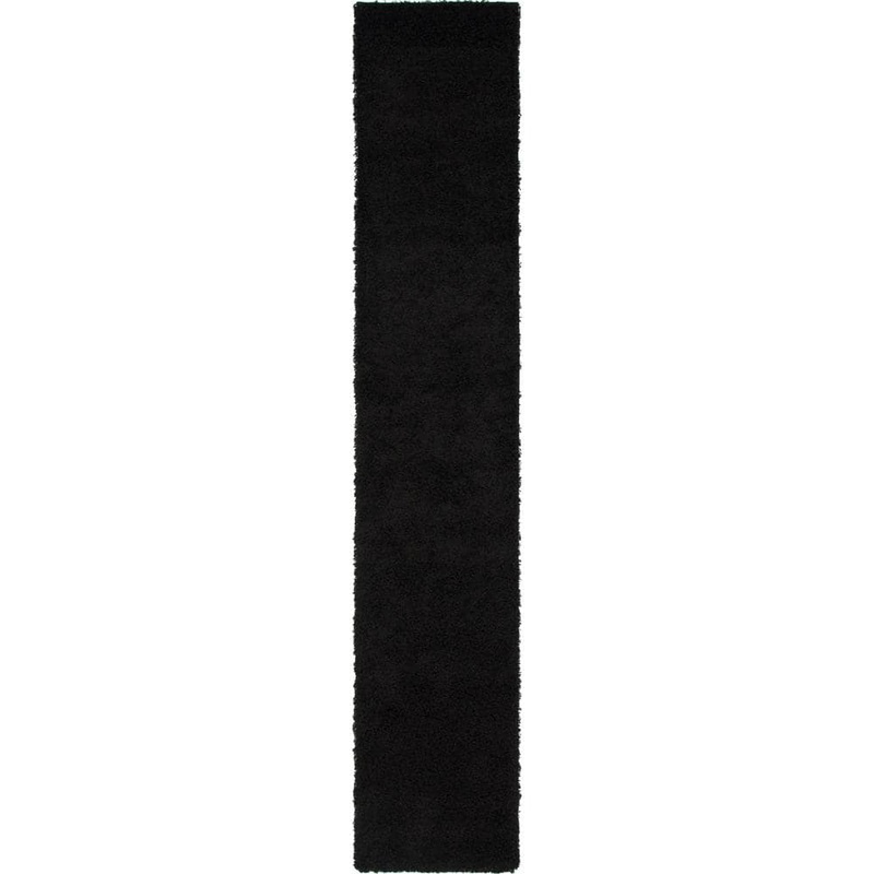 Unique Loom Solid Shag Collection Area Rug (2 ft. 7 in. x 13 ft. 1 in. Runner Jet Black) 3140765