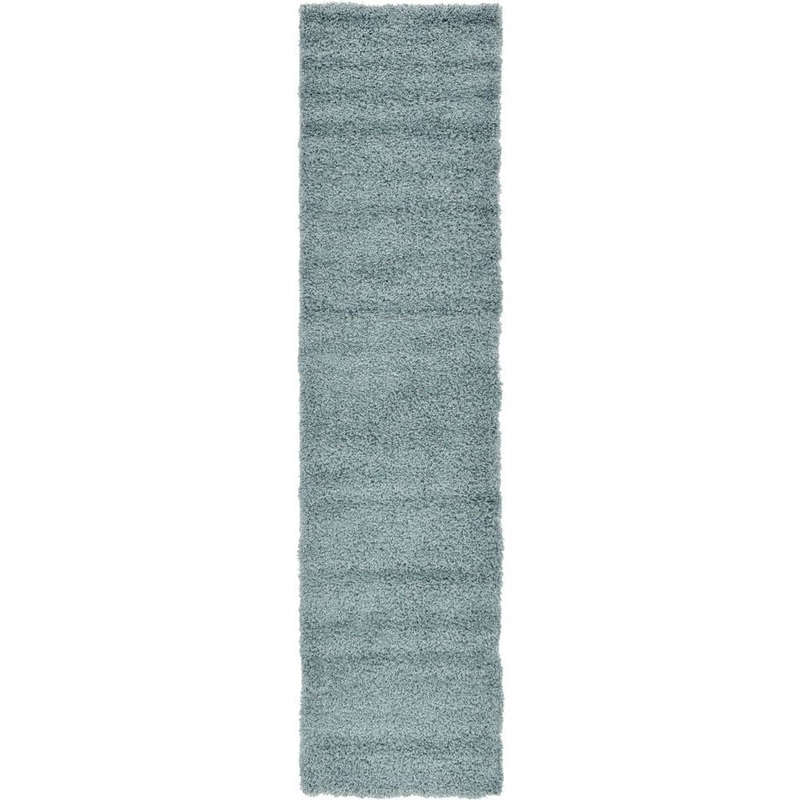 Unique Loom Solid Shag Slate Blue 10 ft. Runner Rug 3127971