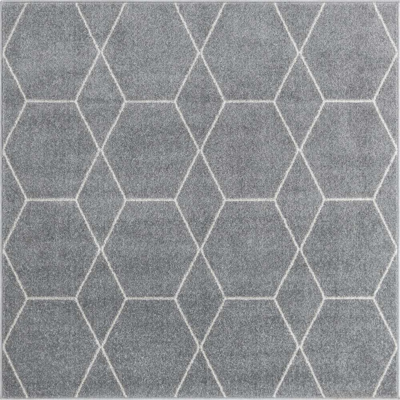 Unique Loom Trellis Frieze Geometric Light Gray 7 ft. 10 in. x 7 ft. 10 in. Area Rug 3151530