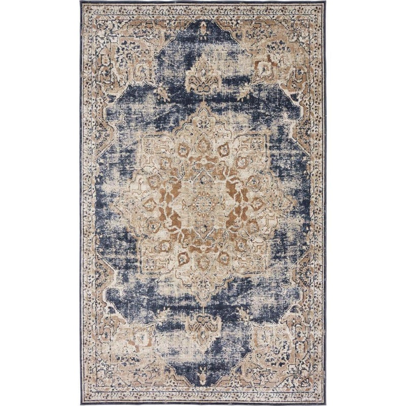 Unique Loom Chateau Collection Area Rug – Roosevelt (5 ft. 3 in. x 8 ft. Rectangle Dark Blue/Beige) 3135962