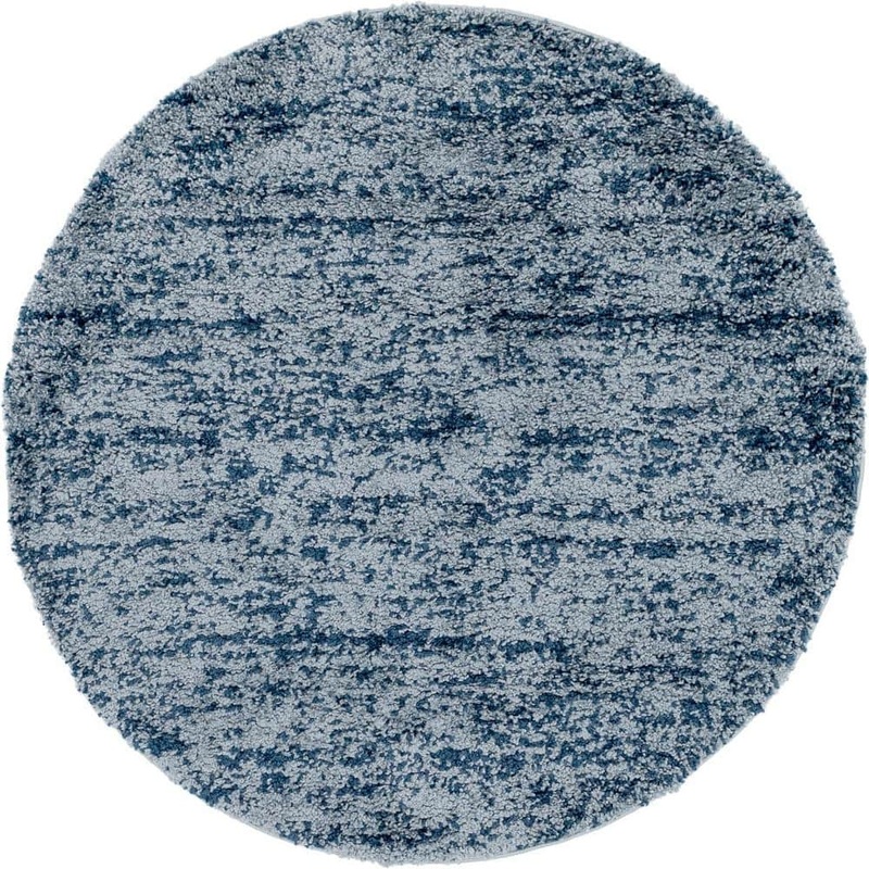 Unique Loom Hygge Shag Misty Blue 5 ft. x 5 ft. Round Rug 3143764