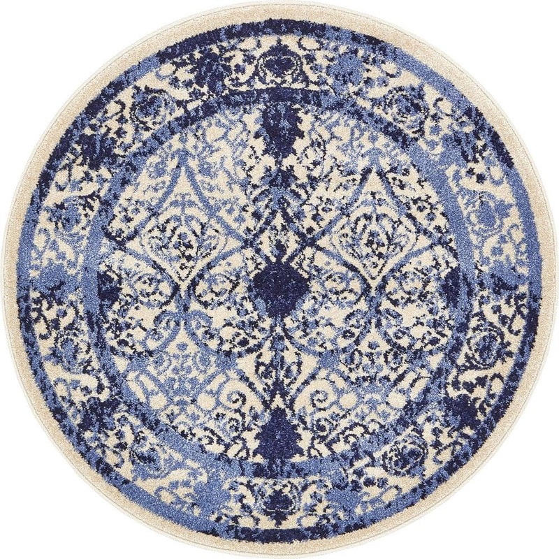 Unique Loom La Jolla Traditional Blue 3′ 3 x 3′ 3 Round Rug 3132023