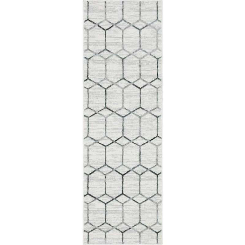 Unique Loom Matrix Trellis Tile Ivory 3 ft. x 10 ft. Runner Rug 3148913