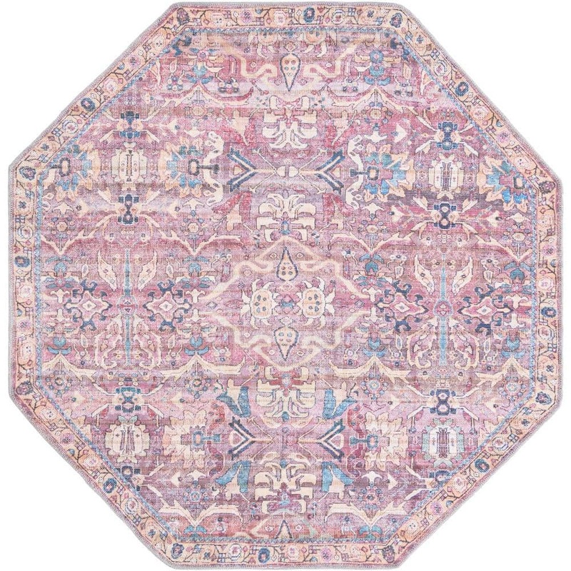 Unique Loom Nostalgia Katie Pink 5 ft. 3 in. x 5 ft. 3 in. Machine Washable Area Rug 3177825