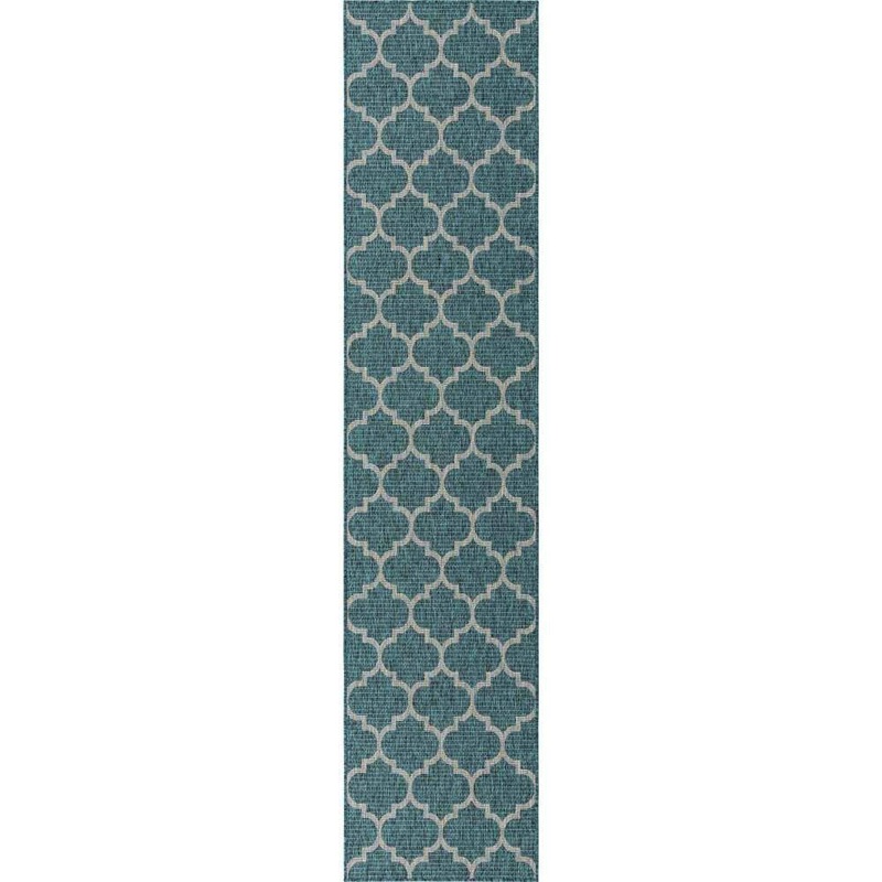 Unique Loom Outdoor Trellis Teal 2 ft. 7 in. x 12 ft. Area Rug 3152097