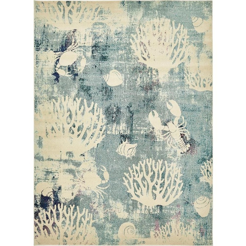 Unique Loom Positano Seashell Light Blue 9′ 0 x 12′ 0 Area Rug 3139764