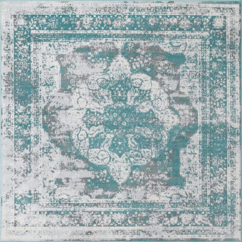 Unique Loom Sofia Salle Garnier Turquoise 8 ft. x 8 ft. Distressed Square Area Rug 3141368