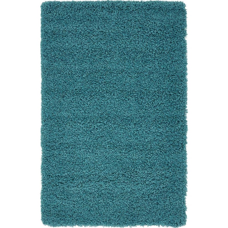 Unique Loom Solid Shag Collection Area Rug (3 ft. 1 in. x 5 ft. 3 in. Rectangle Deep Aqua Blue) 3136674