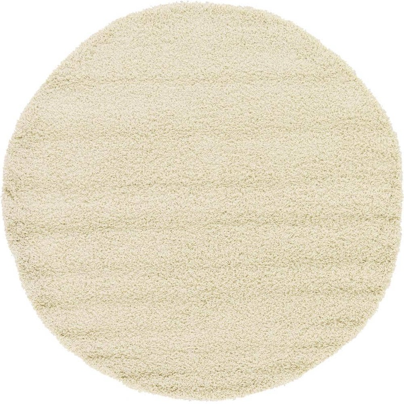 Unique Loom Solid Shag Pure Ivory 6 ft. Round Area Rug 3127810