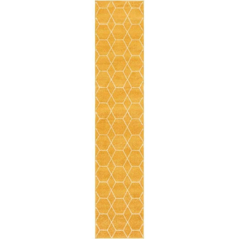 Unique Loom Trellis Frieze Collection Area Rug – Geometric (2 ft.  x 10 ft. Runner Yellow/Ivory) 3151617