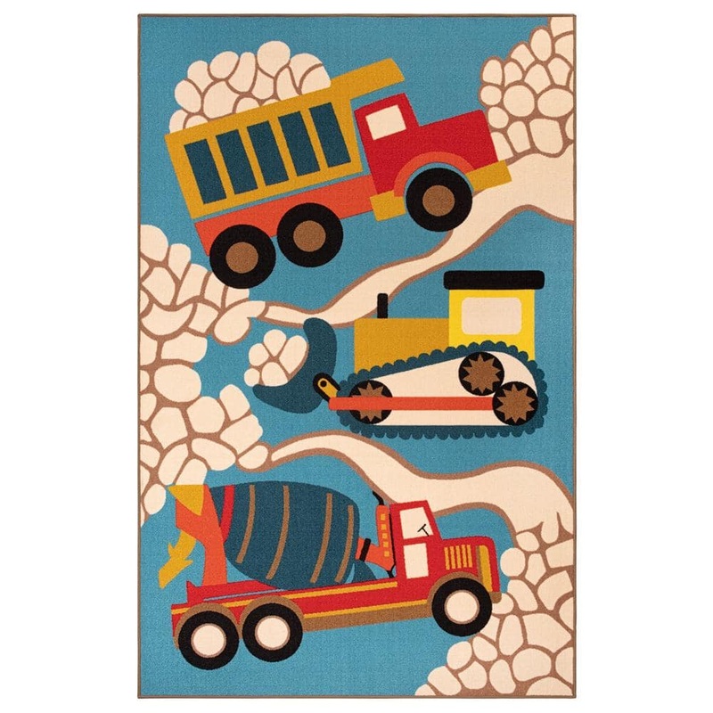 SUPERIOR Construction Zone Blue 5 ft. x 8 ft. Graphic, Trucks Nylon Area Rug 5X8RUG-CONST-Z