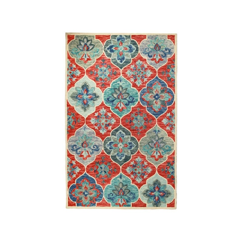 SUPERIOR Jacinta Blue/Rust 8 ft. x 10 ft. Bohemian Floral Hand Tufted Wool Indoor Area Rug 8X10RUG-JAC-BLRT