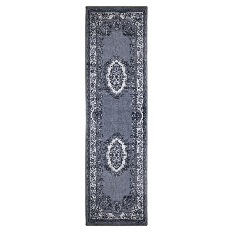 SUPERIOR Seraphina Black/ White 2 ft. 7 in. x 8 ft. Traditional Floral Non-Slip Area Rug 2.6x8RUG-SERAPHINA