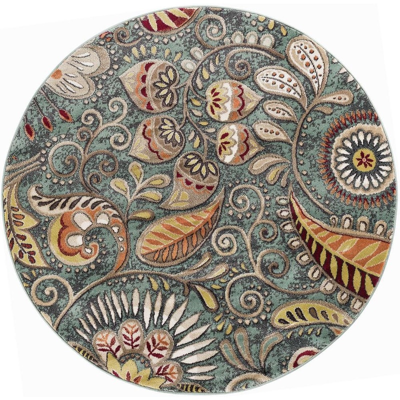 Tayse Rugs Capri Abstract Seafoam 8 ft. Round Indoor Area Rug CPR1009 8RND