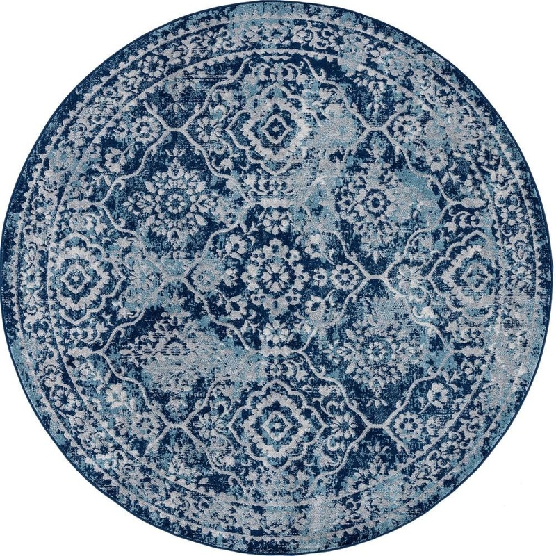 Tayse Rugs Diamond Damask Blue 8 ft. Round Indoor Area Rug DIA1201 8RND
