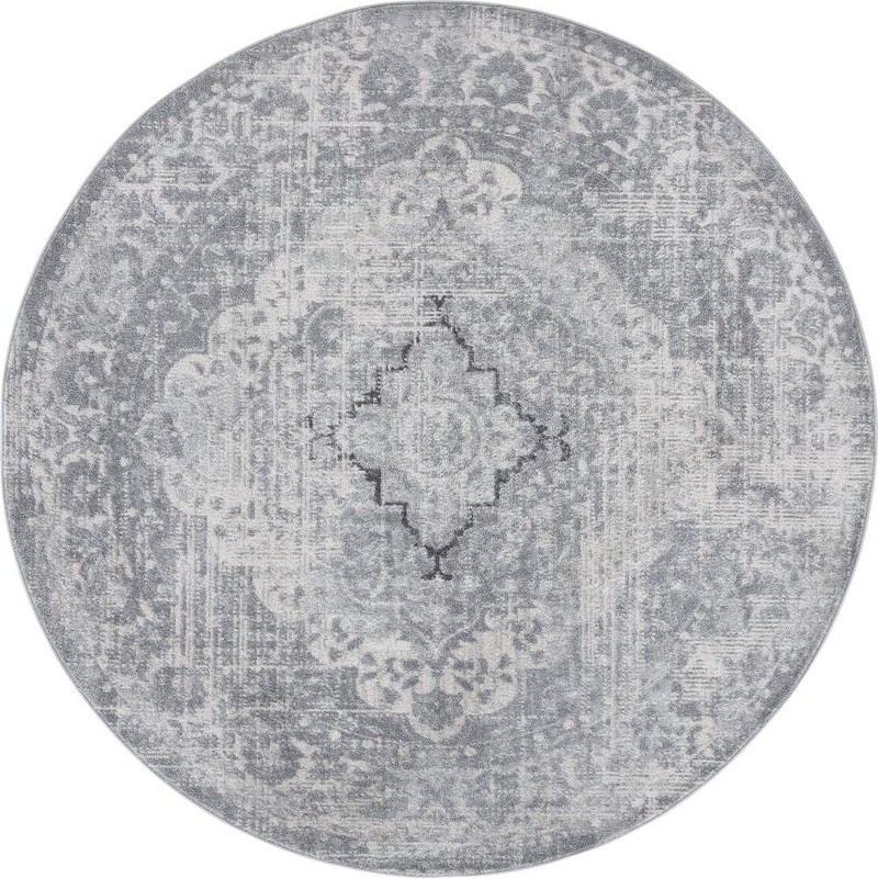 Tayse Rugs Diamond Medallion Gray 6 ft. Round Indoor Area Rug DIA1300 6RND