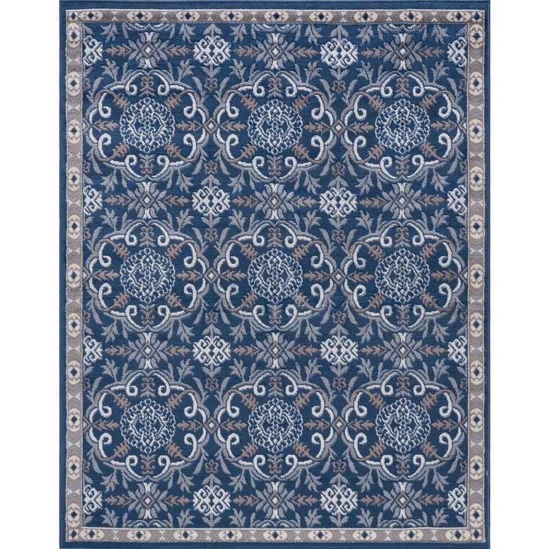 Tayse Rugs Hampton Brocade Navy 5 ft. x 7 ft. Indoor Area Rug HMP3807 5×7