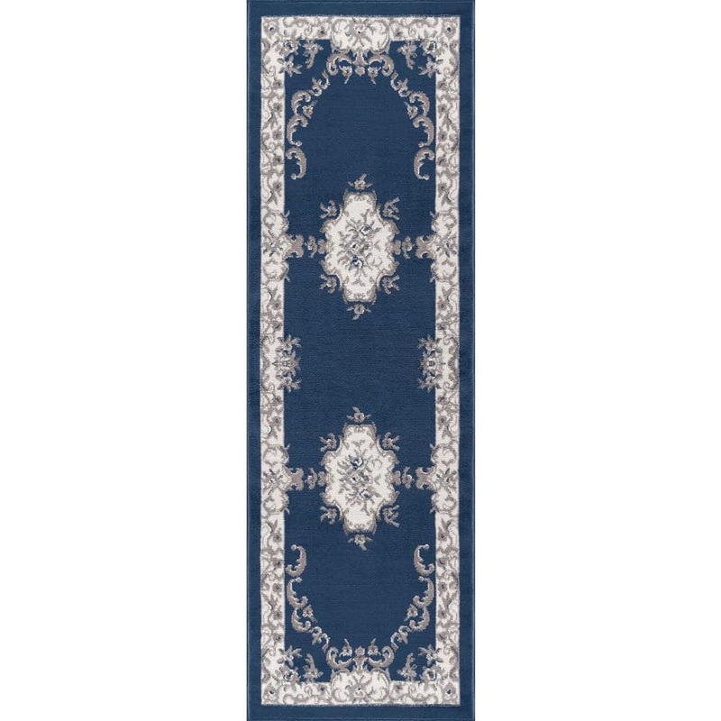 Tayse Rugs Hampton Oriental Navy 2 ft. x 10 ft. Indoor Runner Rug HMP3907 2×10