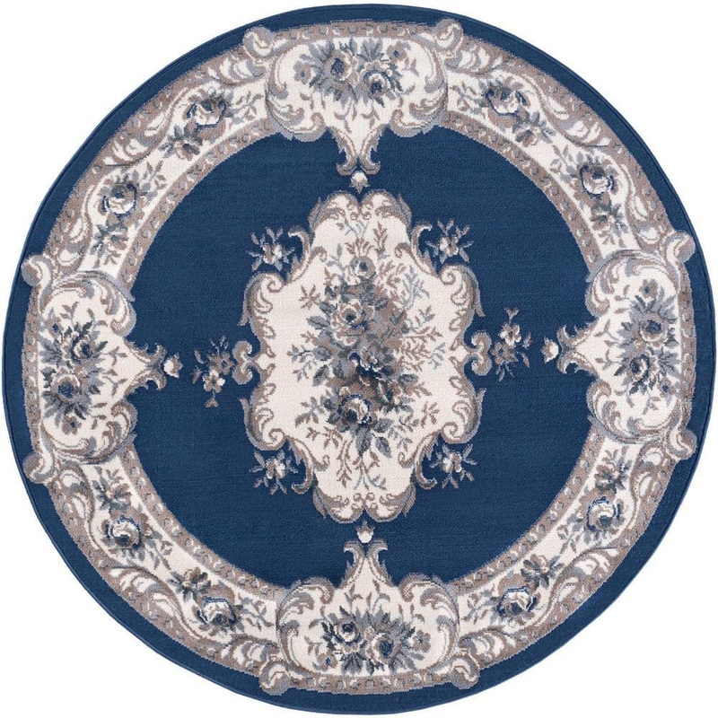 Tayse Rugs Hampton Oriental Navy 6 ft. Round Indoor Area Rug HMP3907 6RND