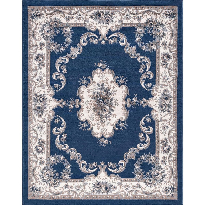 Tayse Rugs Hampton Oriental Navy 9 ft. x 13 ft. Indoor Area Rug HMP3907 9×13
