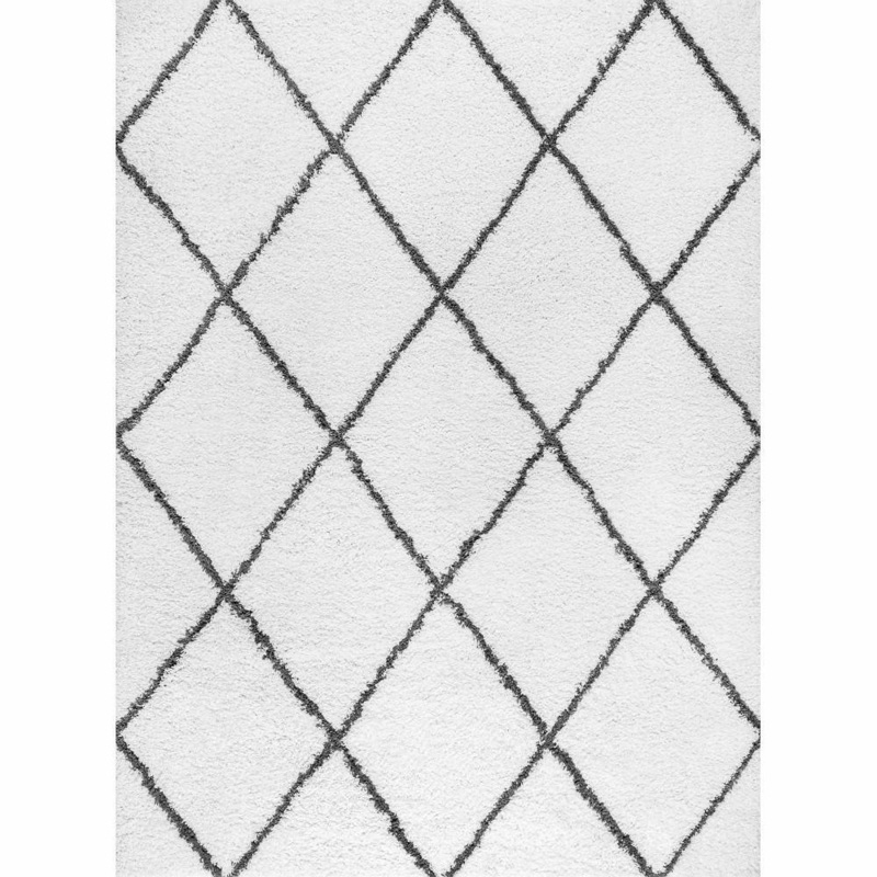 Tayse Rugs Jersey Shag Diamond White 3 ft. x 5 ft. Indoor Area Rug JRS1100 3×5