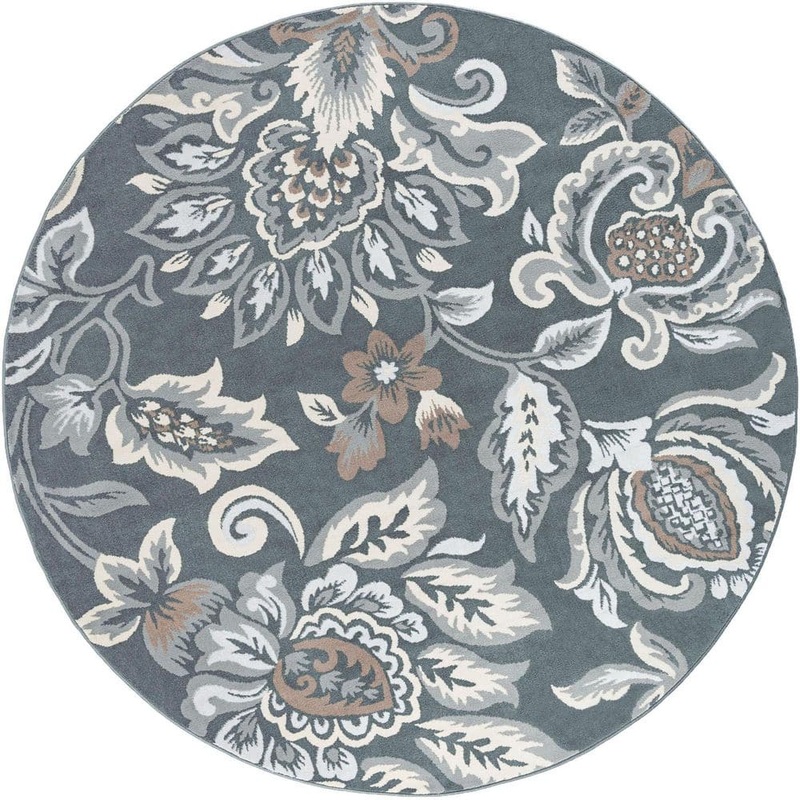 Tayse Rugs Madison Floral Dark Gray 6 ft. Round Indoor Area Rug MDN4241 6RND