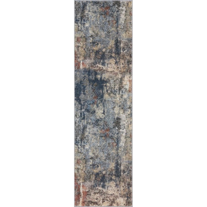 Tayse Rugs Reina Abstract Navy 3 ft. x 10 ft. Indoor Runner Rug REI1700 3×10