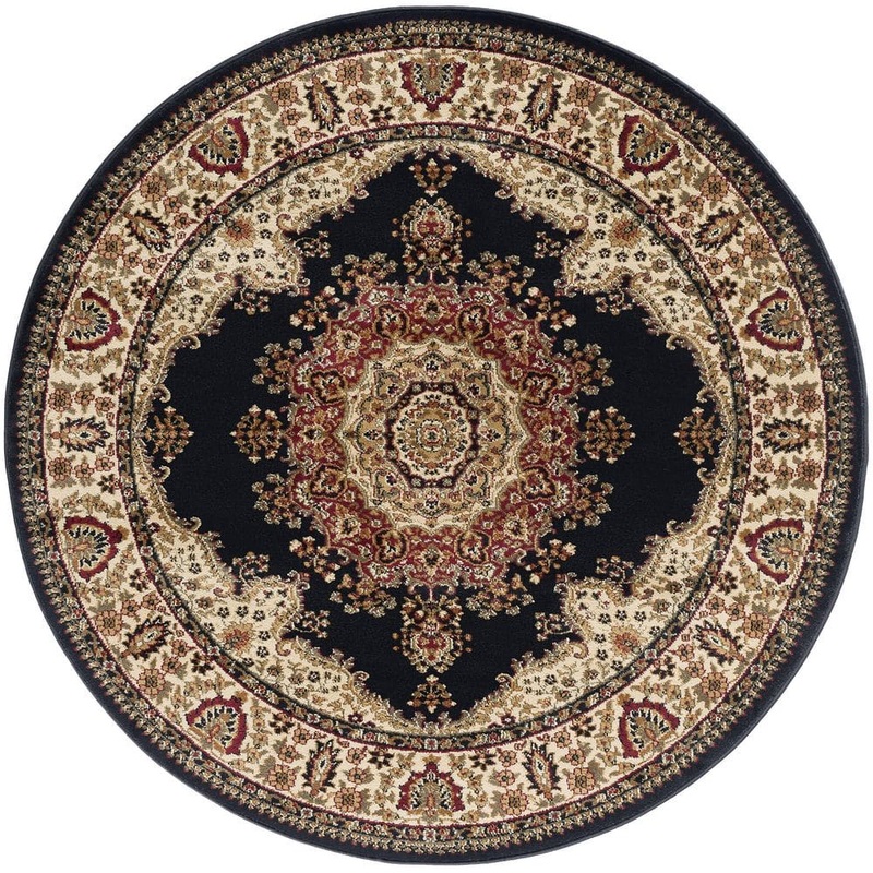 Tayse Rugs Sensation Border Black 8 ft. Round Indoor Area Rug SNS4703 8RND