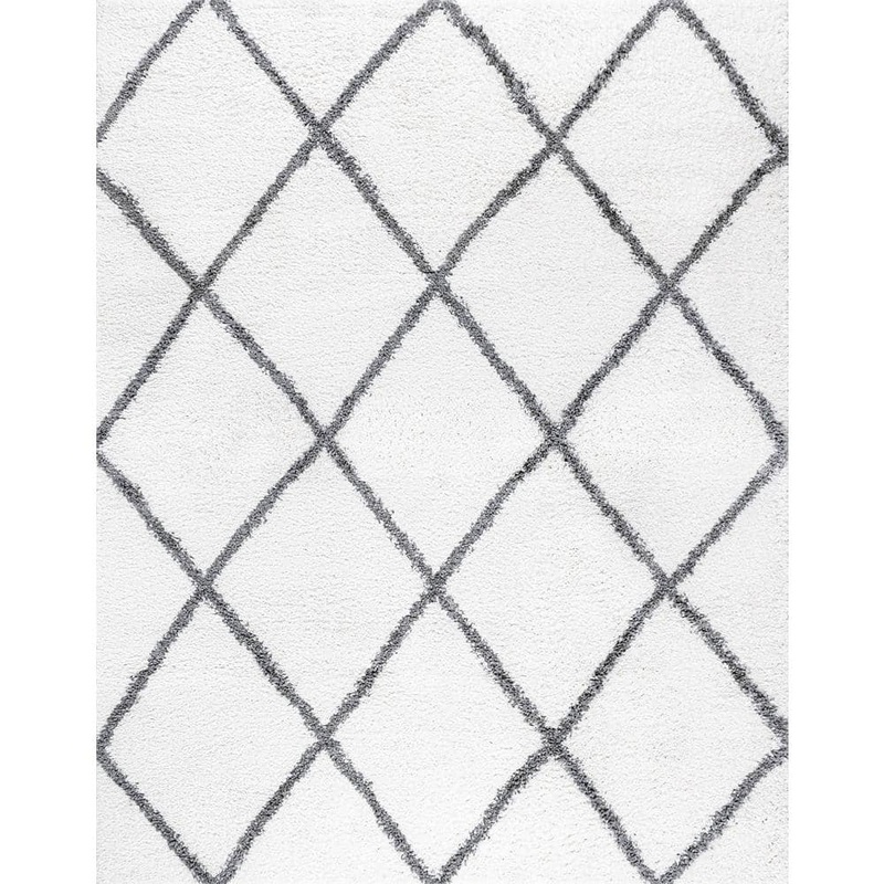 Tayse Rugs Soho Shag Diamond White 9 ft. x 12 ft. Indoor Area Rug SOH1200 9×12