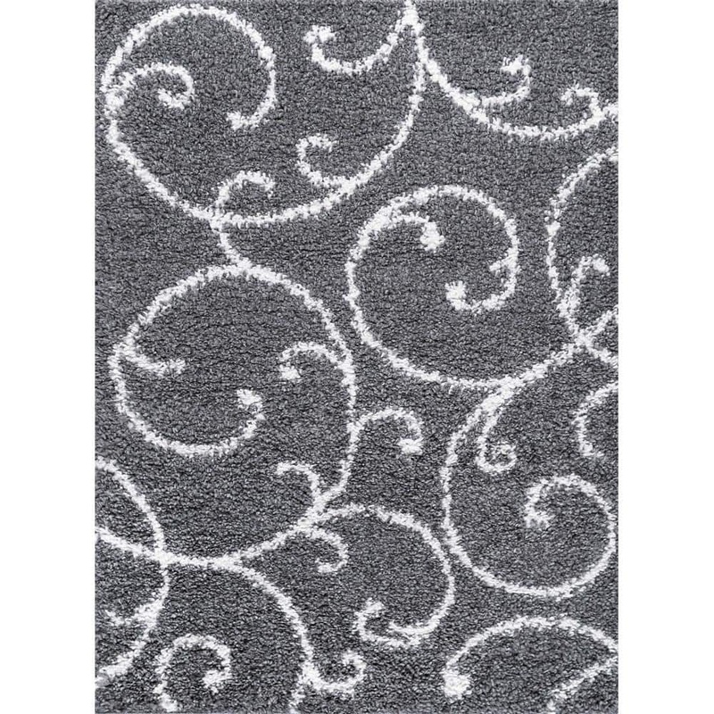 Tayse Rugs Soho Shag Floral Gray 3 ft. x 5 ft. Indoor Area Rug SOH1101 3×5