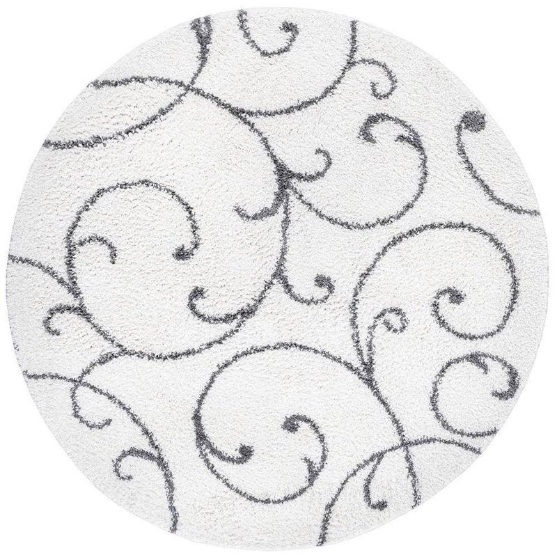 Tayse Rugs Soho Shag Floral White 6 ft. Round Indoor Area Rug SOH1100 6RND