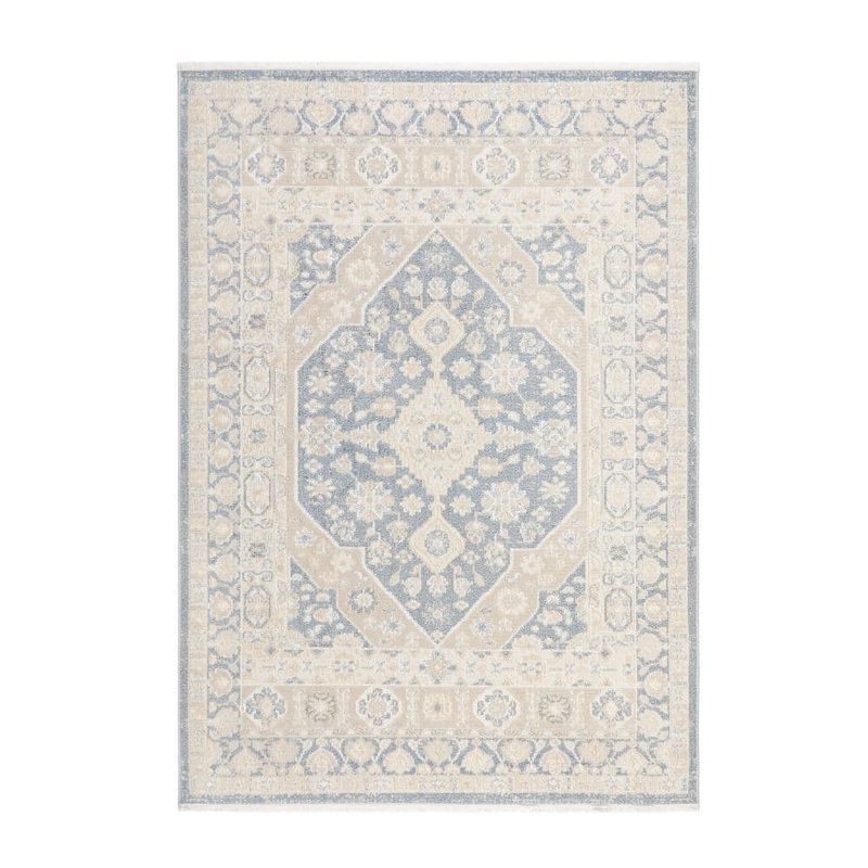 TOWN&COUNTRY LIVING Everyday Rein Center Medallion Blue Beige 6 ft. x 9 ft. Machine Washable Rug 2A-17-309