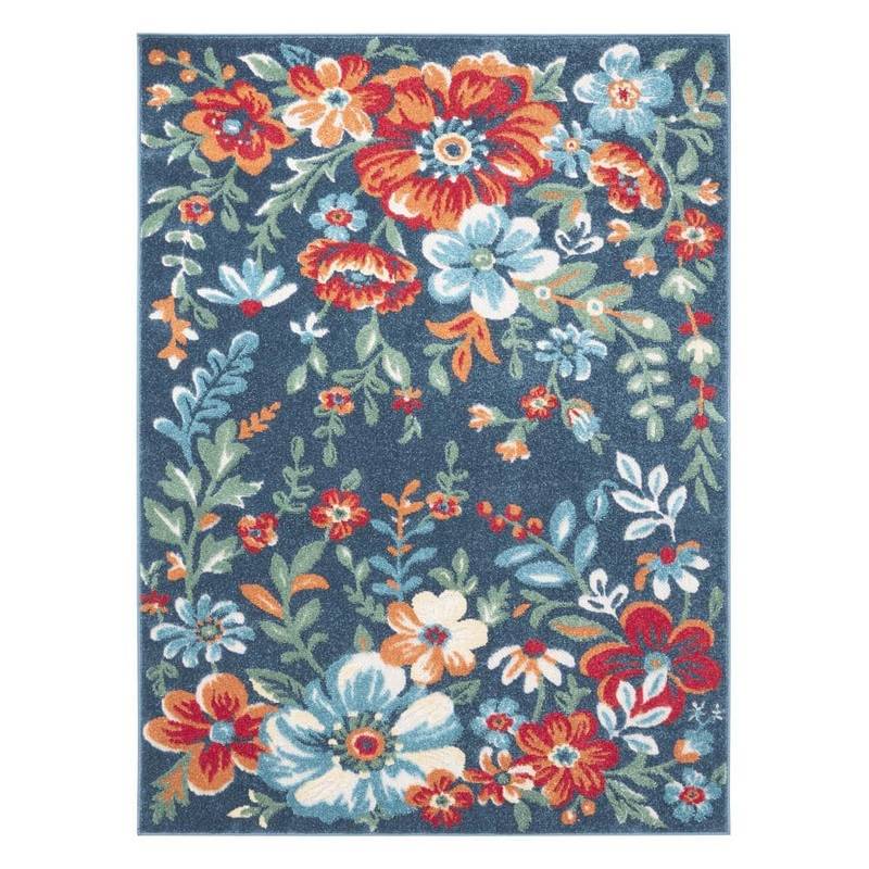 TOWN&COUNTRY LIVING Hibiscus Bloom Blue/Red 5 ft. x 7 ft. Floral Modern Indoor/Outdoor Patio Area Rug 2-30254-329