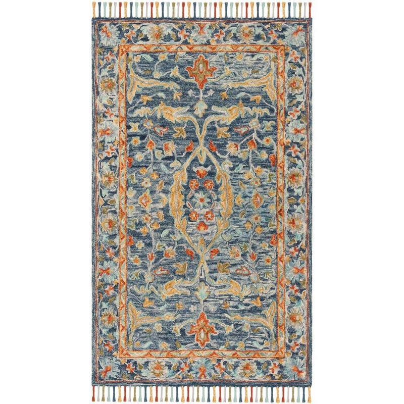 SAFAVIEH Aspen Blue/Rust 6 ft. x 9 ft. Border Floral Area Rug APN116M-6