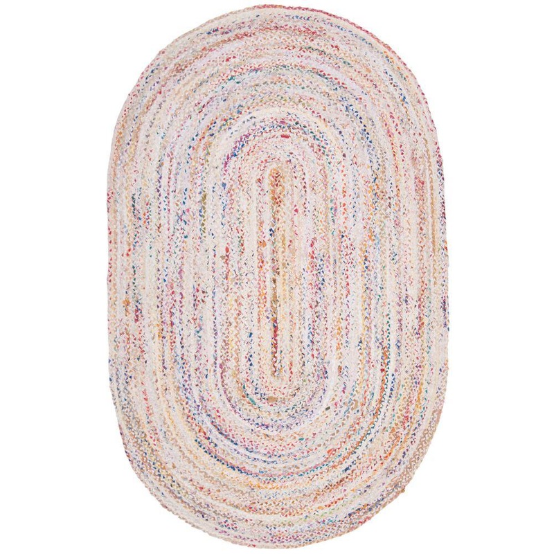 SAFAVIEH Braided Ivory/Multi 8 ft. x 10 ft. Oval Border Area Rug BRD210B-8OV