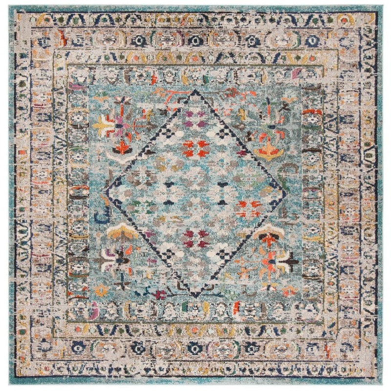 SAFAVIEH Monaco Blue/Light Gray 5 ft. x 5 ft. Square Border Area Rug MNC255M-5SQ