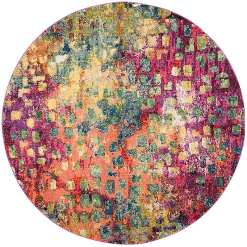SAFAVIEH Monaco Pink/Multi 9 ft. x 9 ft. Round Geometric Area Rug MNC225D-9R
