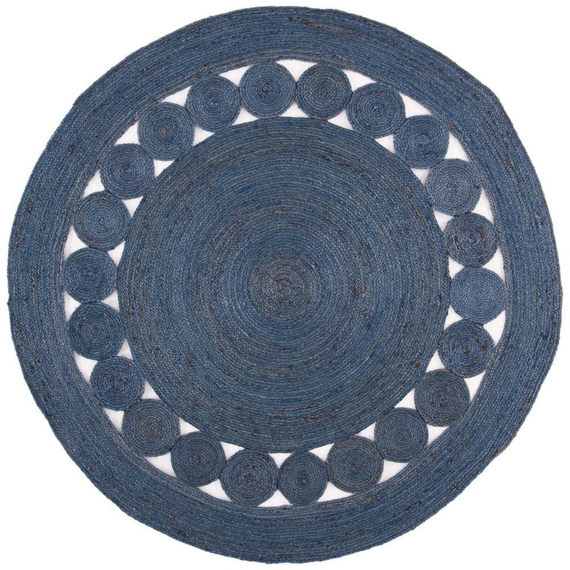 SAFAVIEH Natural Fiber Navy 6 ft. x 6 ft. Border Woven Round Area Rug NF364N-6R