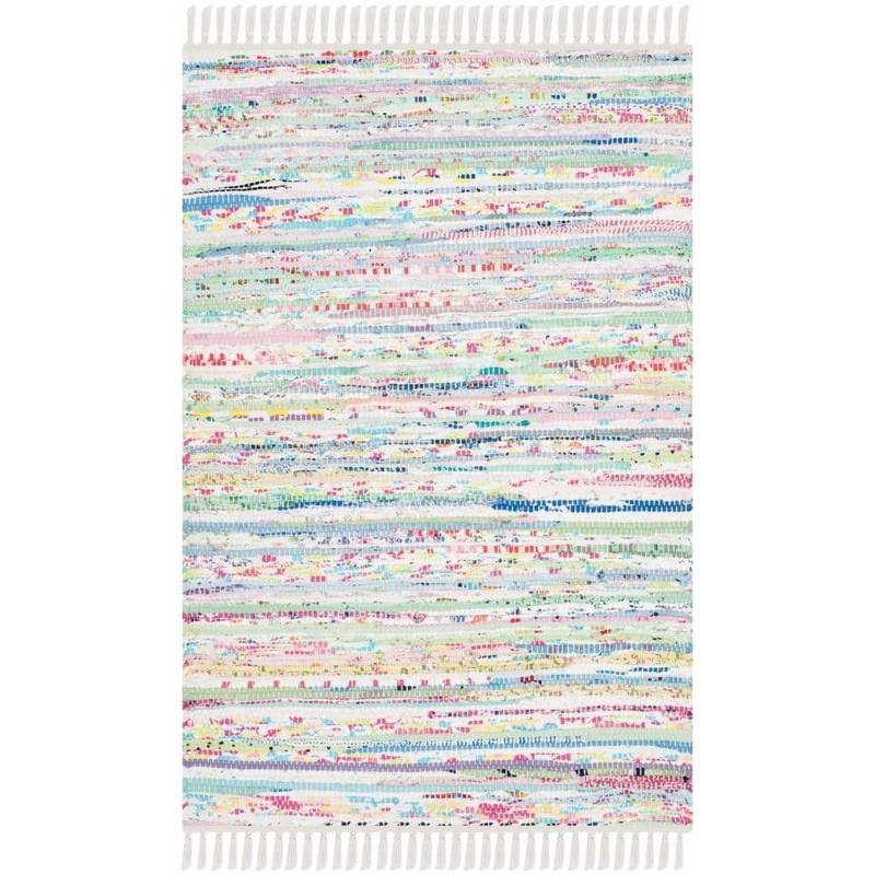 SAFAVIEH Rag Rug Light Green/Multi Doormat 3 ft. x 4 ft. Striped Area Rug RAR125D-24