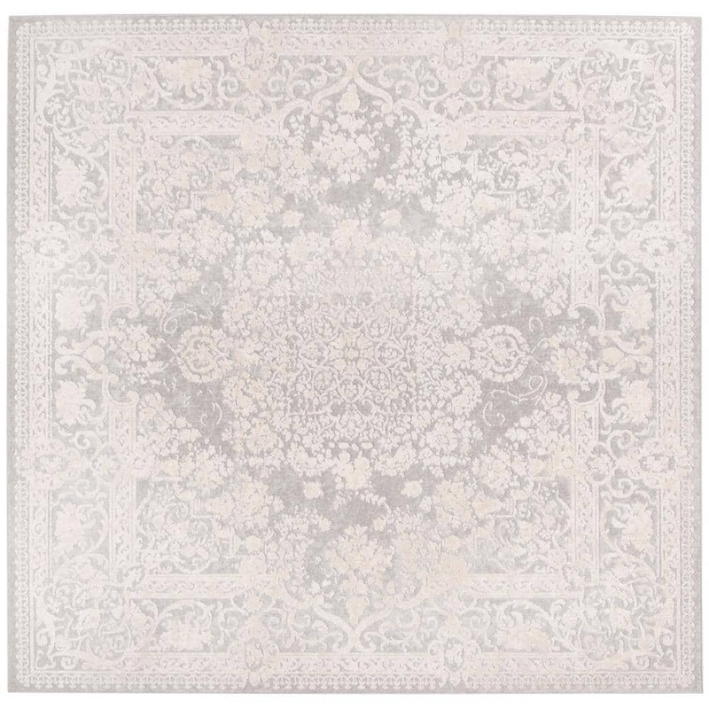 SAFAVIEH Reflection Light Gray/Cream Doormat 3 ft. x 3 ft. Floral Border Square Area Rug RFT664C-3SQ