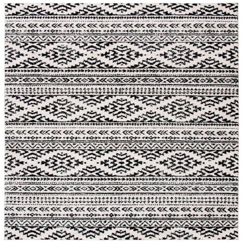 SAFAVIEH Tulum Ivory/Black 5 ft. x 5 ft. Square Tribal Geometric Striped Area Rug TUL272B-5SQ